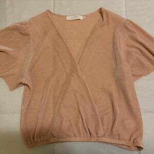 Pale Pink Cropped Wrap Top with Flowy Sleeves